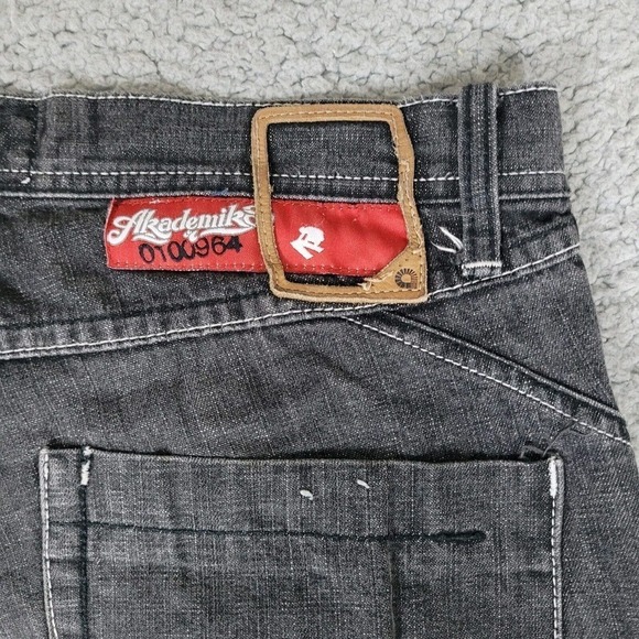 Vintage Akademiks Jeans 34 Black Faded Denim Y2K Hip Hop Rap Wide Leg Baggy - Picture 6 of 9